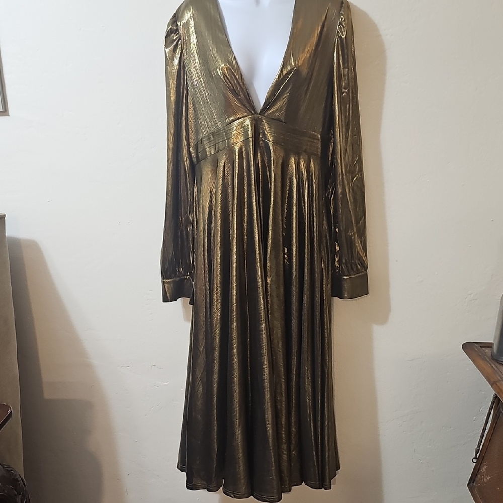 Zara Metallic Gold Long Sleeve Dress
